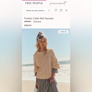 Free People Frankie Cable Knit Sweater in ivory